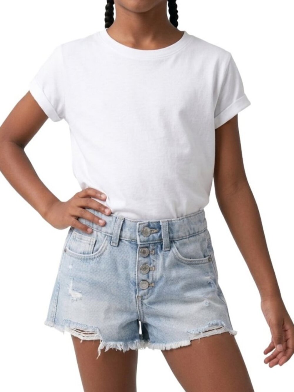 New ZARA Girl Ripped Frayed Denim Faded Blue Jean Shorts 10